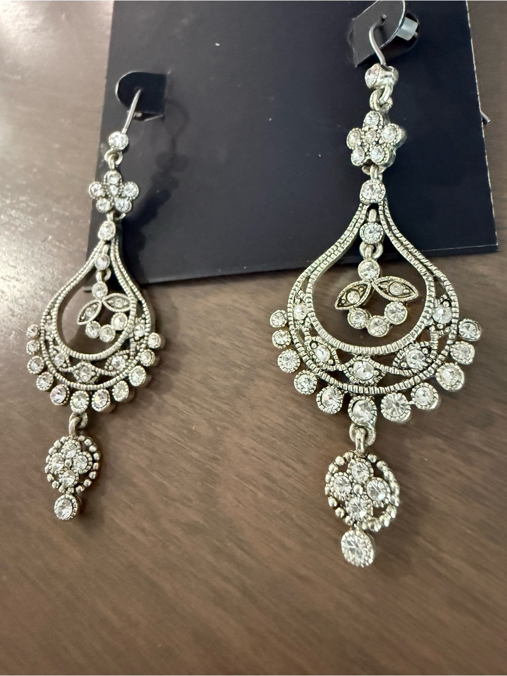 Monet Women’s Hook Pierced Dangle Earrings Silver Tone Clear Rhinestones - Picture 2 of 6